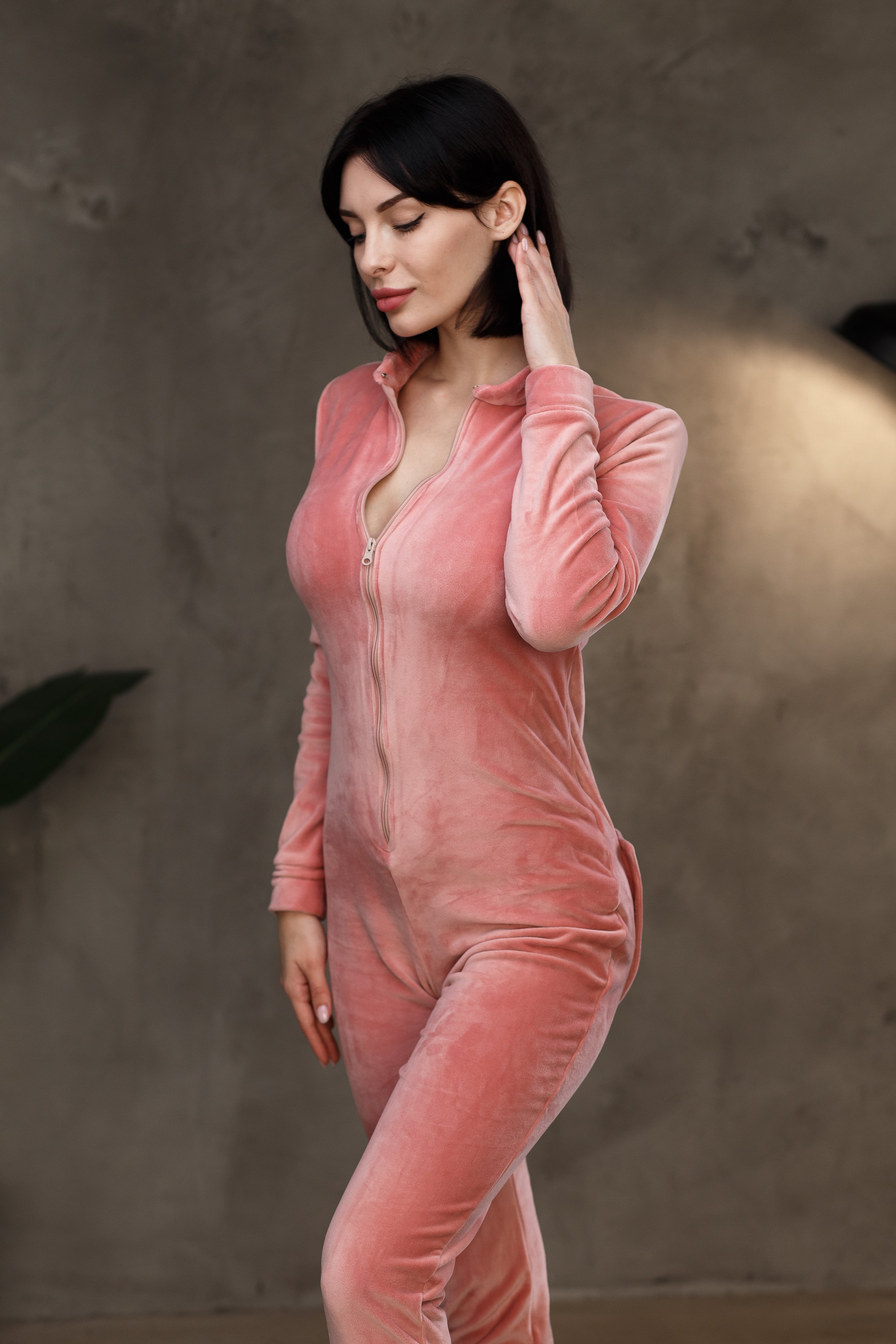 Women's warm velor butt flap pajamas Sweetjama Delight "Pink"