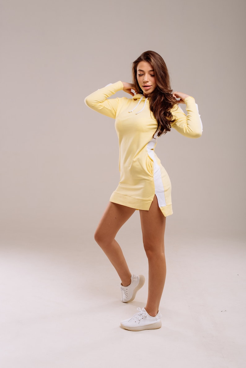 Cotton hooded sports dress long sleeve SweetJama - Colour Lemon