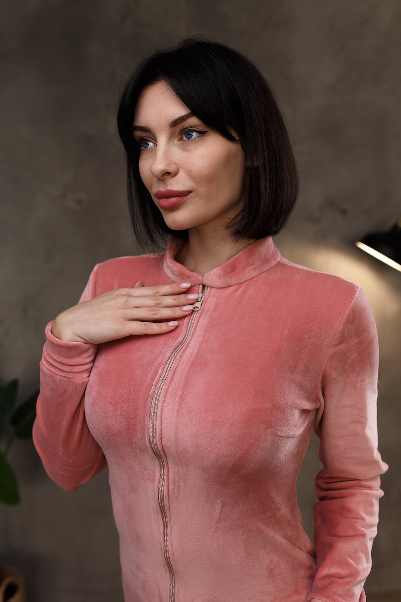 Women's warm velor butt flap pajamas Sweetjama Delight "Pink"