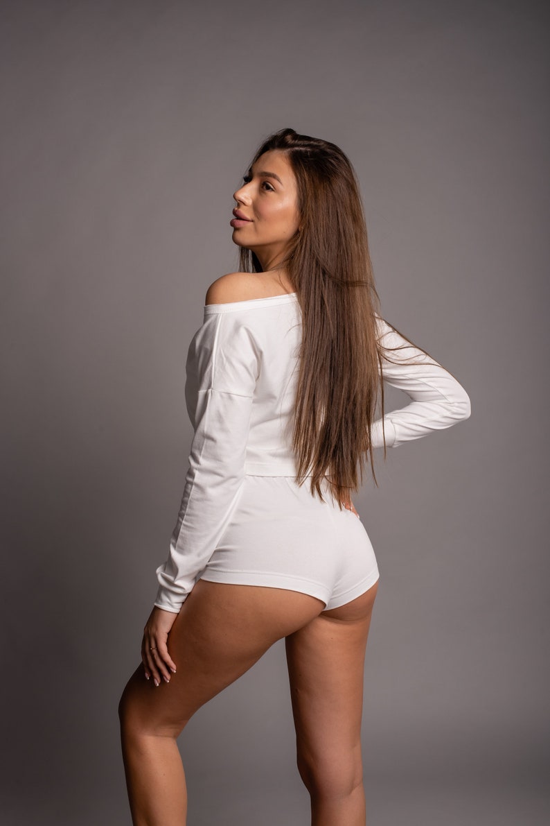 Sweetjama women's lounge set long sleeve top + shorts