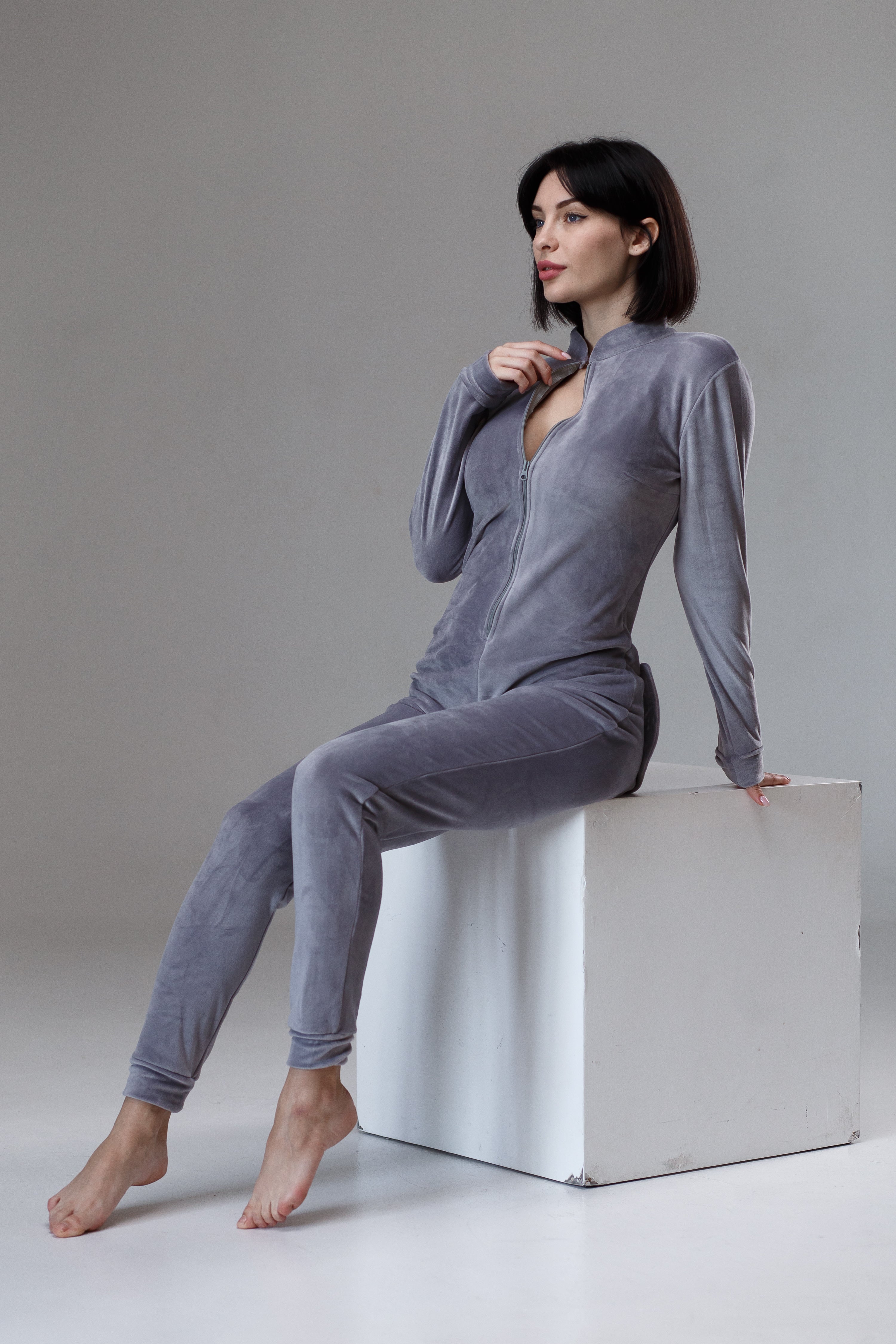 Women's warm velor butt flap pajamas Sweetjama Delight "Gray"