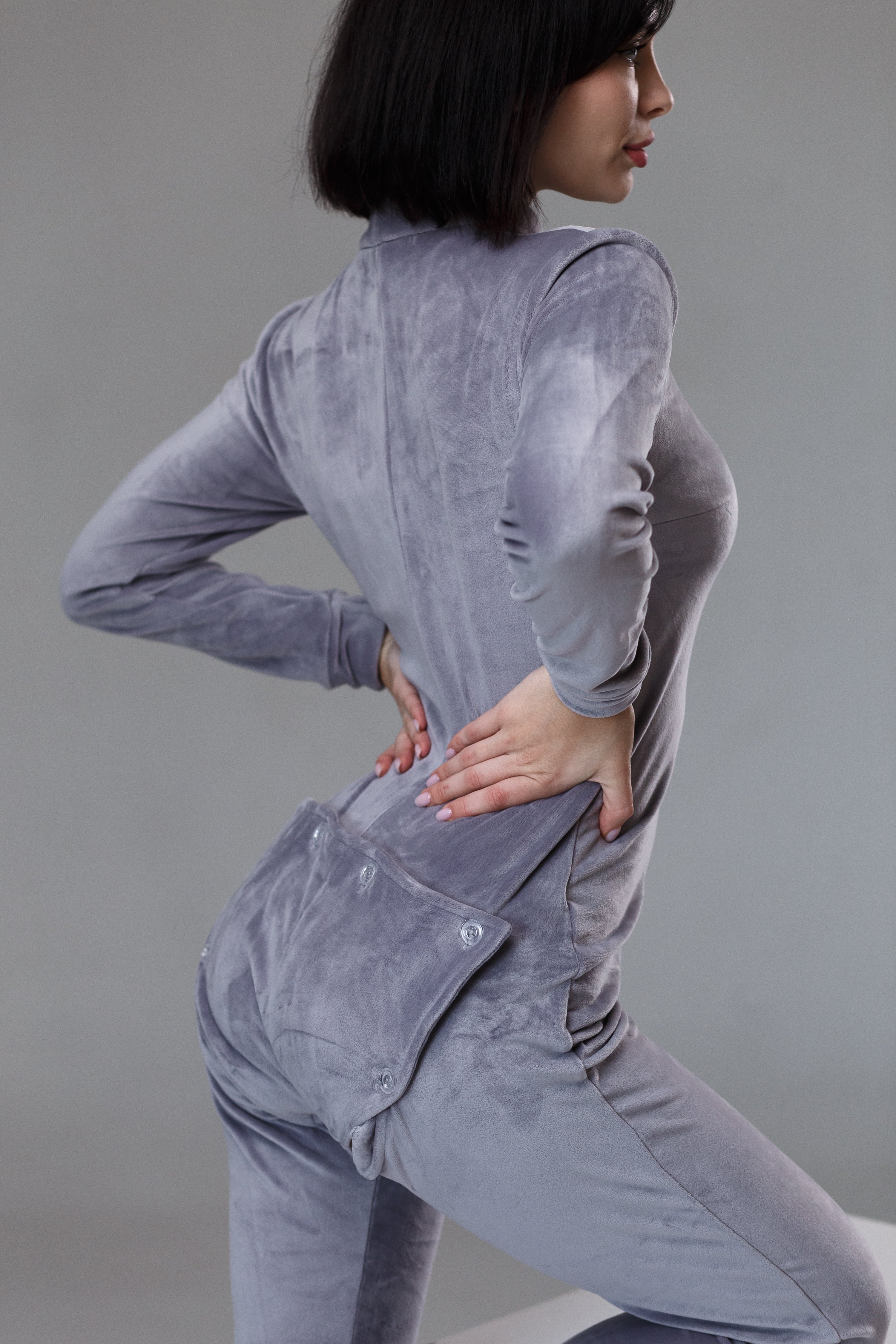 Women's warm velor butt flap pajamas Sweetjama Delight "Gray"