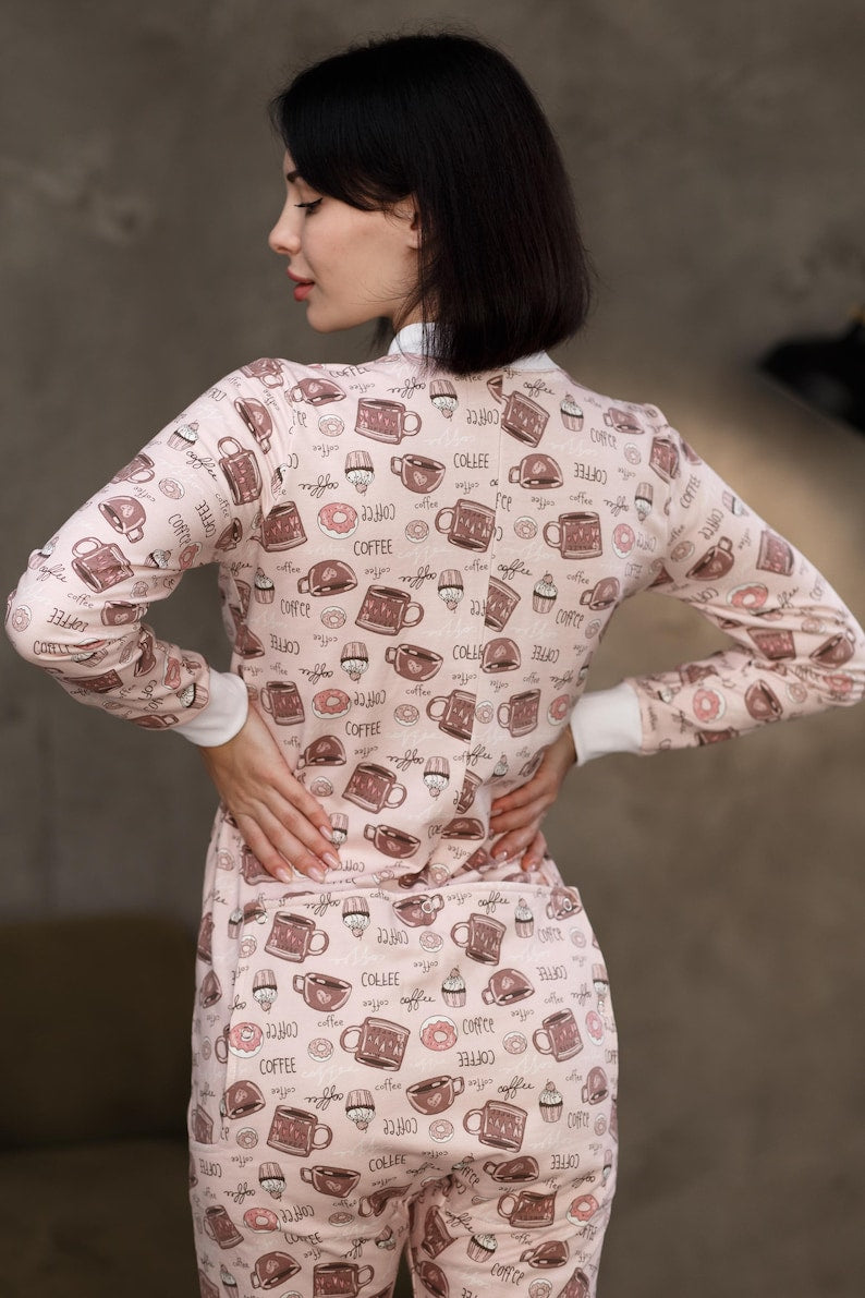 Woman sexy cute butt flap Pajamas jumpsuit SweetJama "Coffee"