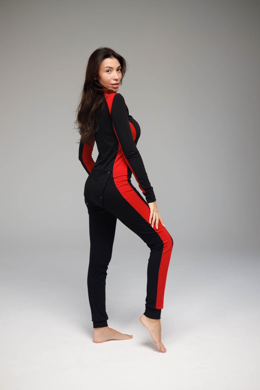 Women's pajamas Sweetjama Jersey with open butt flap Desire stripe "Black"