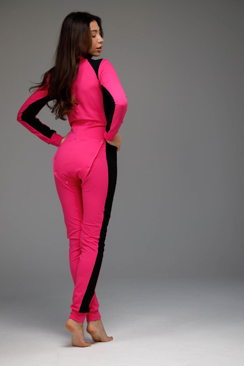 Women's pajamas Sweetjama Jersey with open butt flap Desire stripe "Pink"